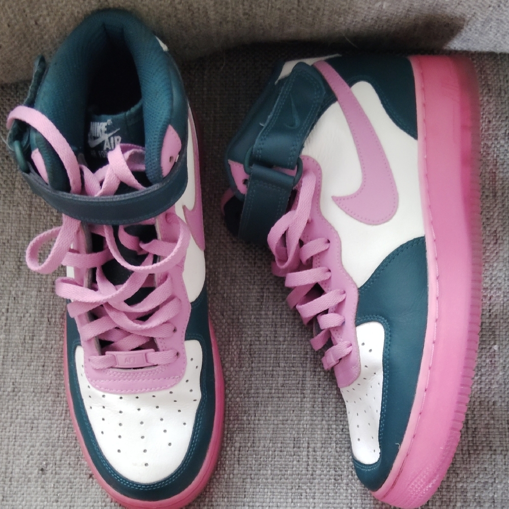 Kids Pink and Green High-Top Sneakers